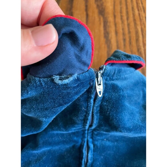 Polly Flinders Vintage Hand Smocked Blue Velvet Dress Size 2T Has Been Altered - Picture 7 of 7